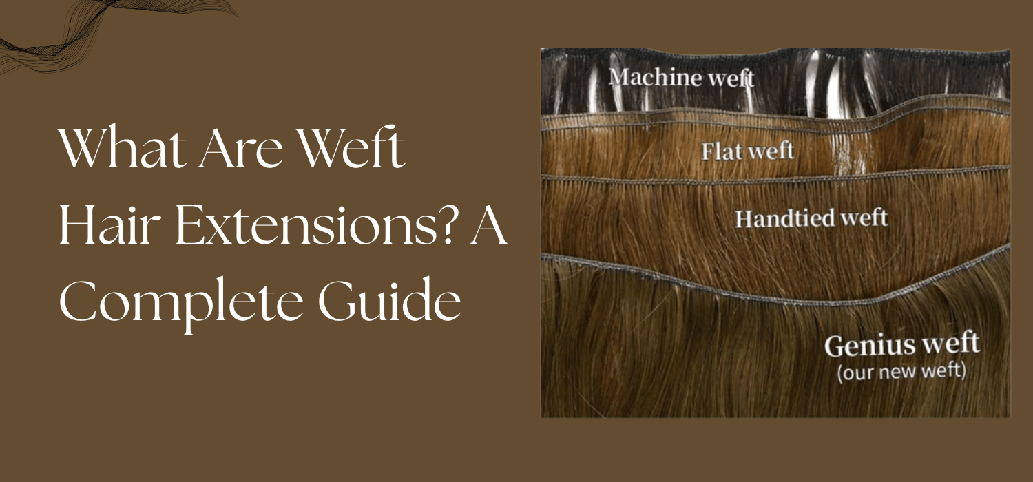 Types of weft hair extensions including machine weft, flat weft, hand-tied weft, and genius weft