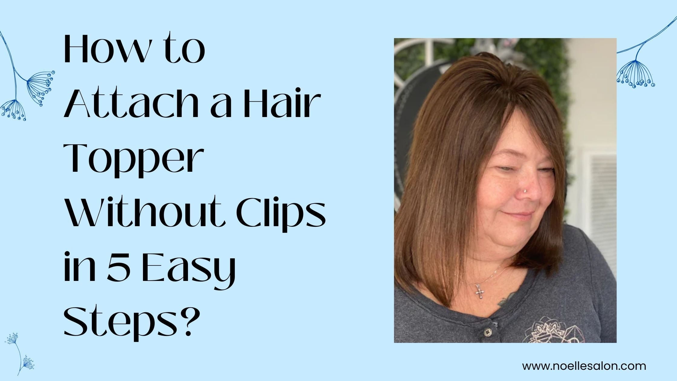 A woman with hair topper applied without clips