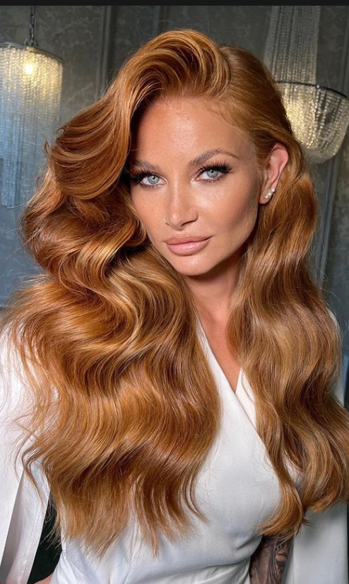 Custom human hair wig being color-matched at Noelle Salon.