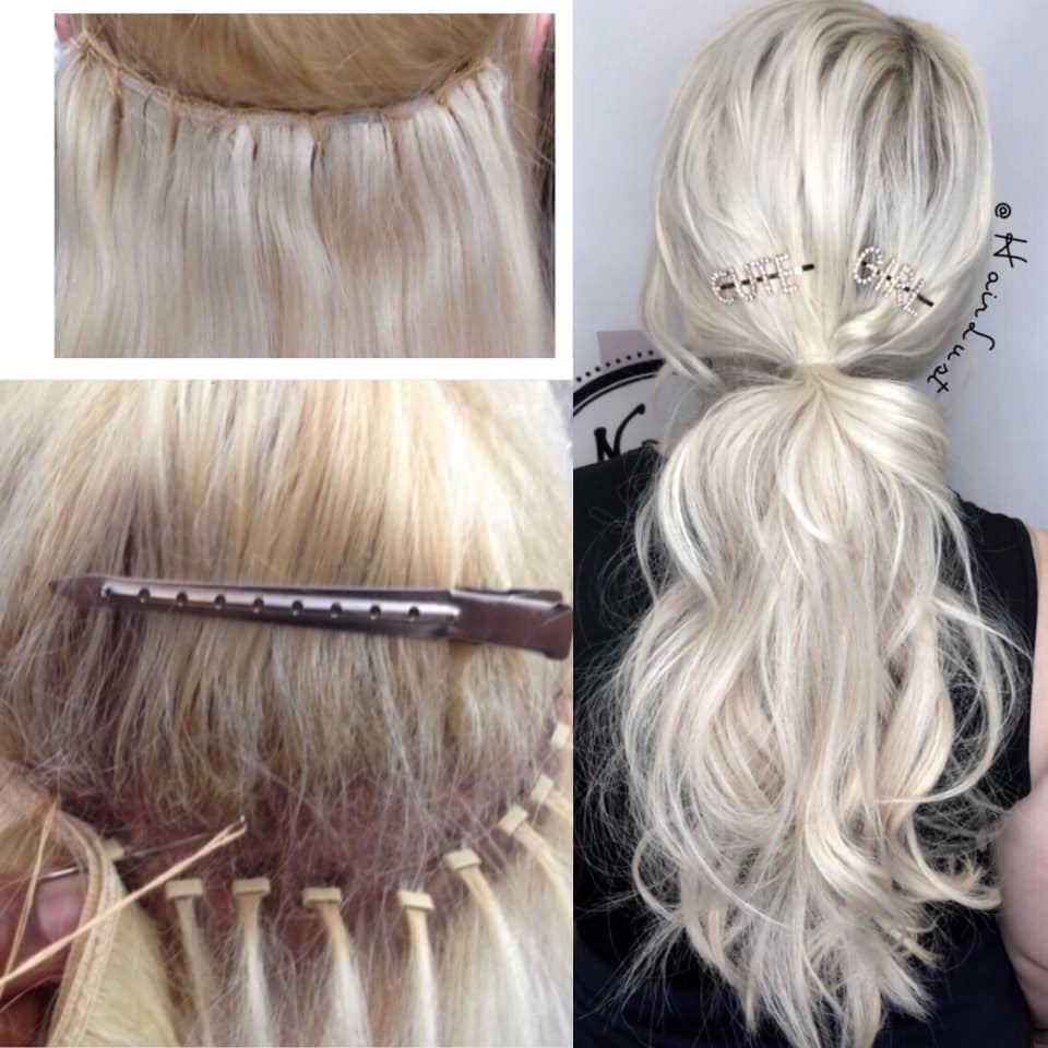 close up of beaded weft hair extensions