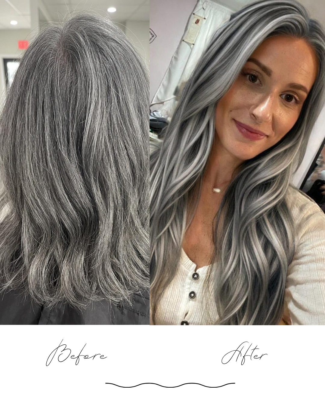 before and after gray hair extensions
