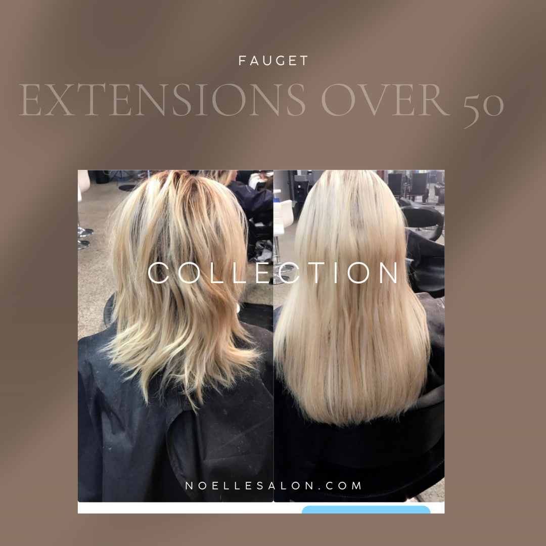 a woman over 50 wearing hair extensions