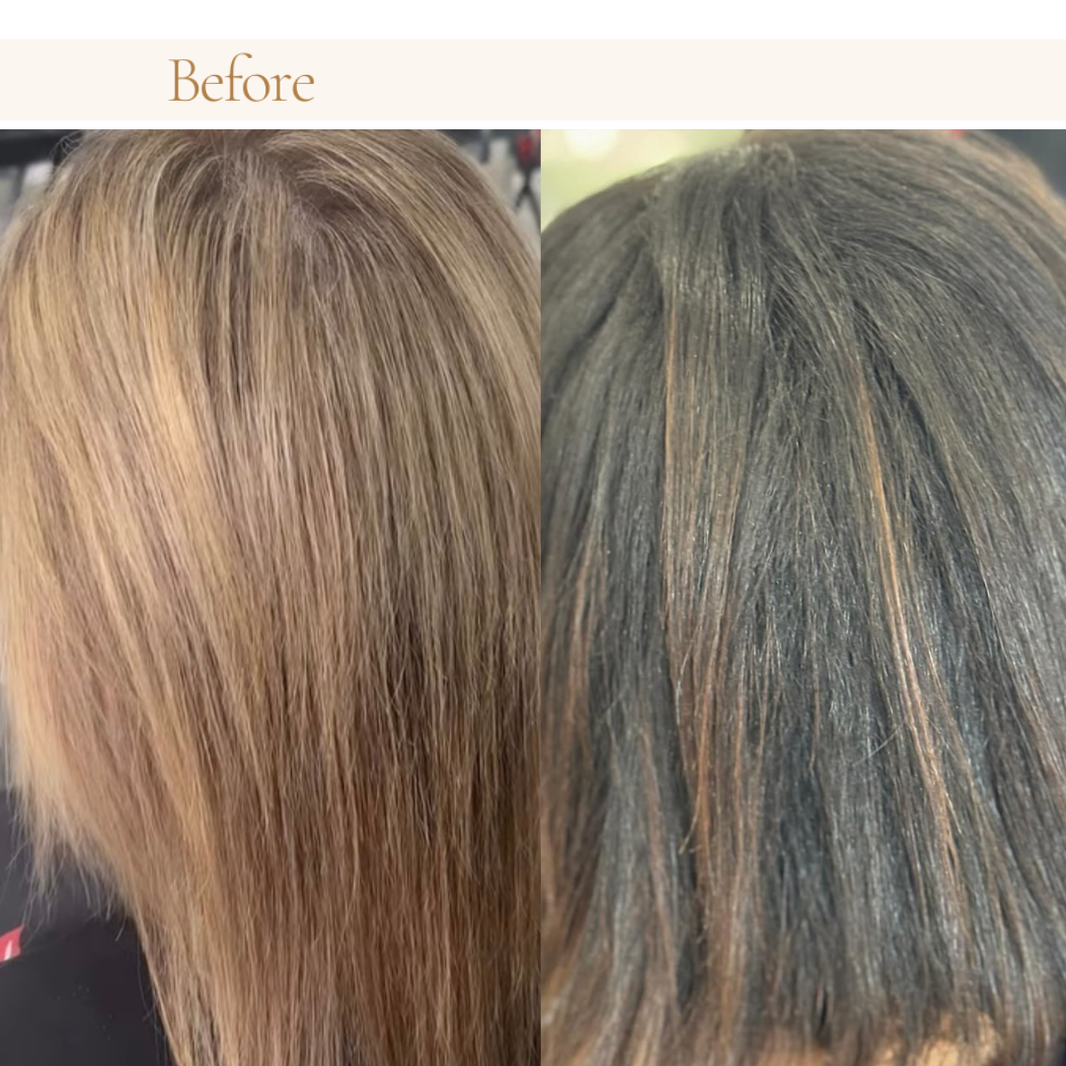 Comparison showing fine hair with good density versus thinning hair with visible scalp exposure.