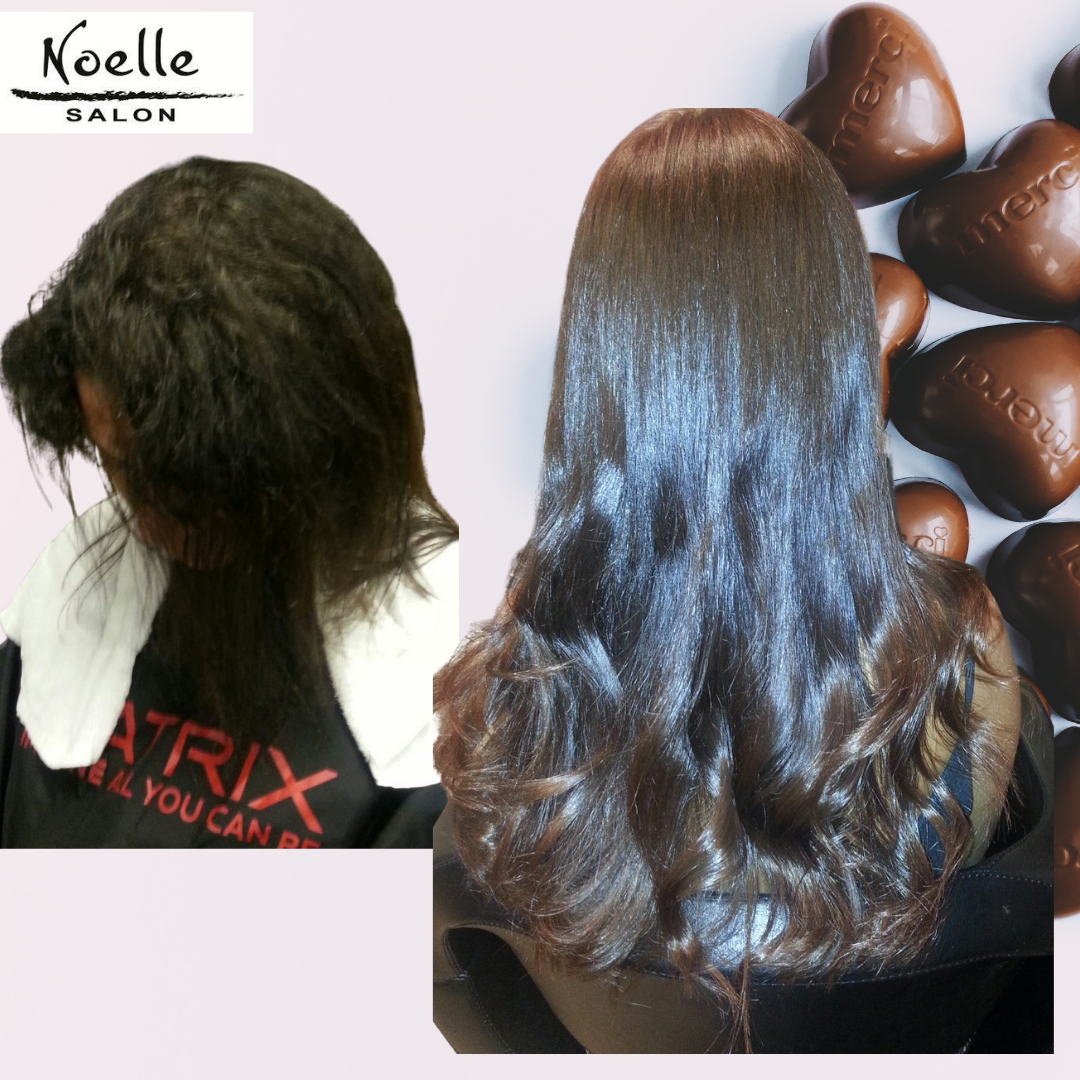 a woman with natural hair straightening