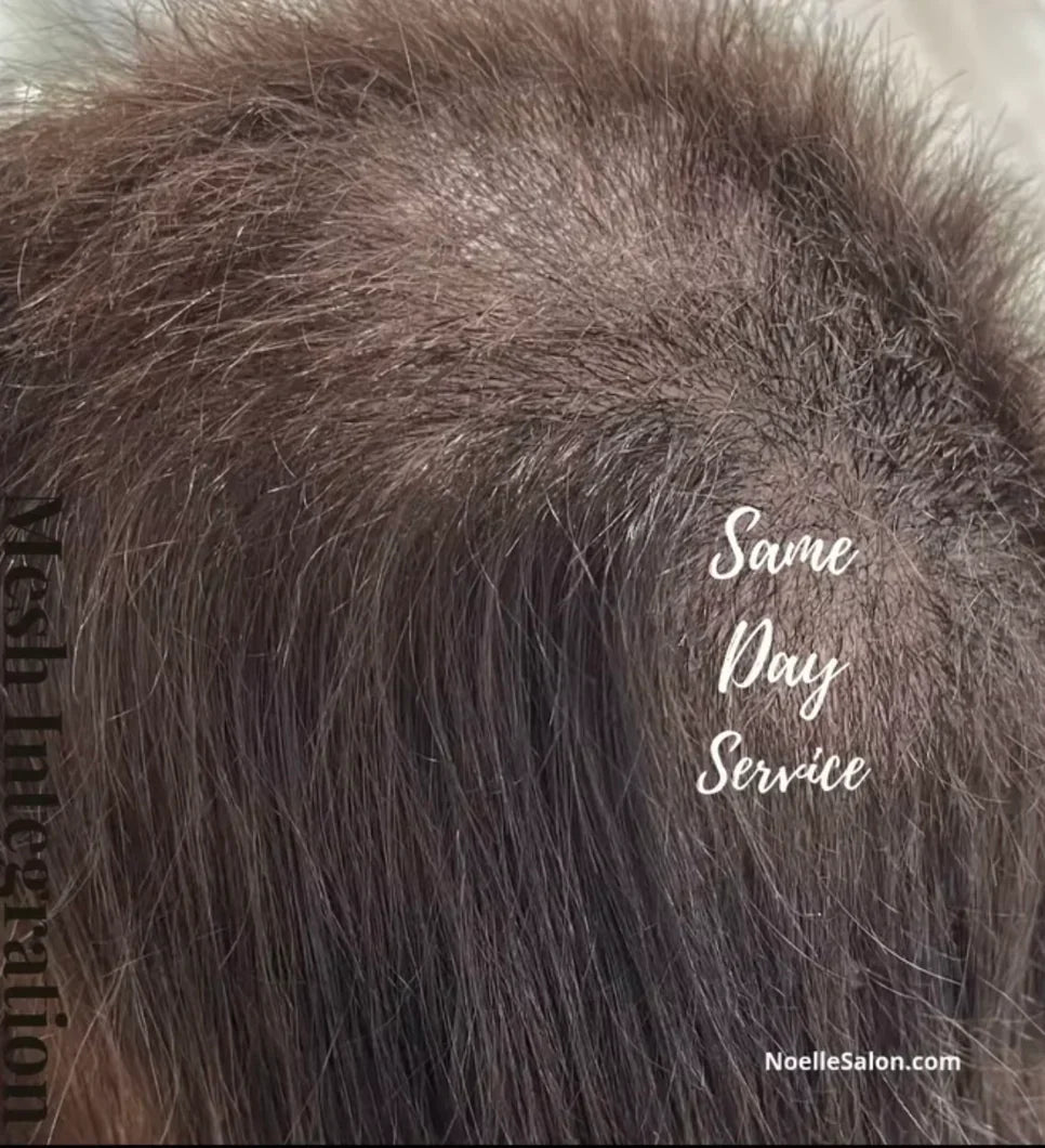 Hair loss treatment with mesh integration by Noelle Salon.