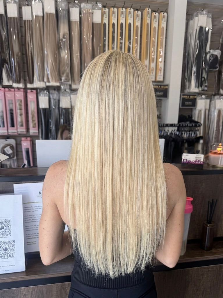 Healthy, shiny waves after a keratin treatment at Noelle Salon