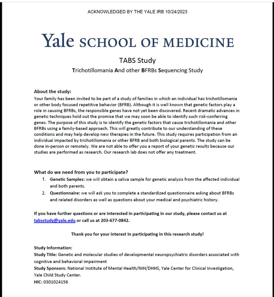 Yale University's Trichotillomania Research: An Insight