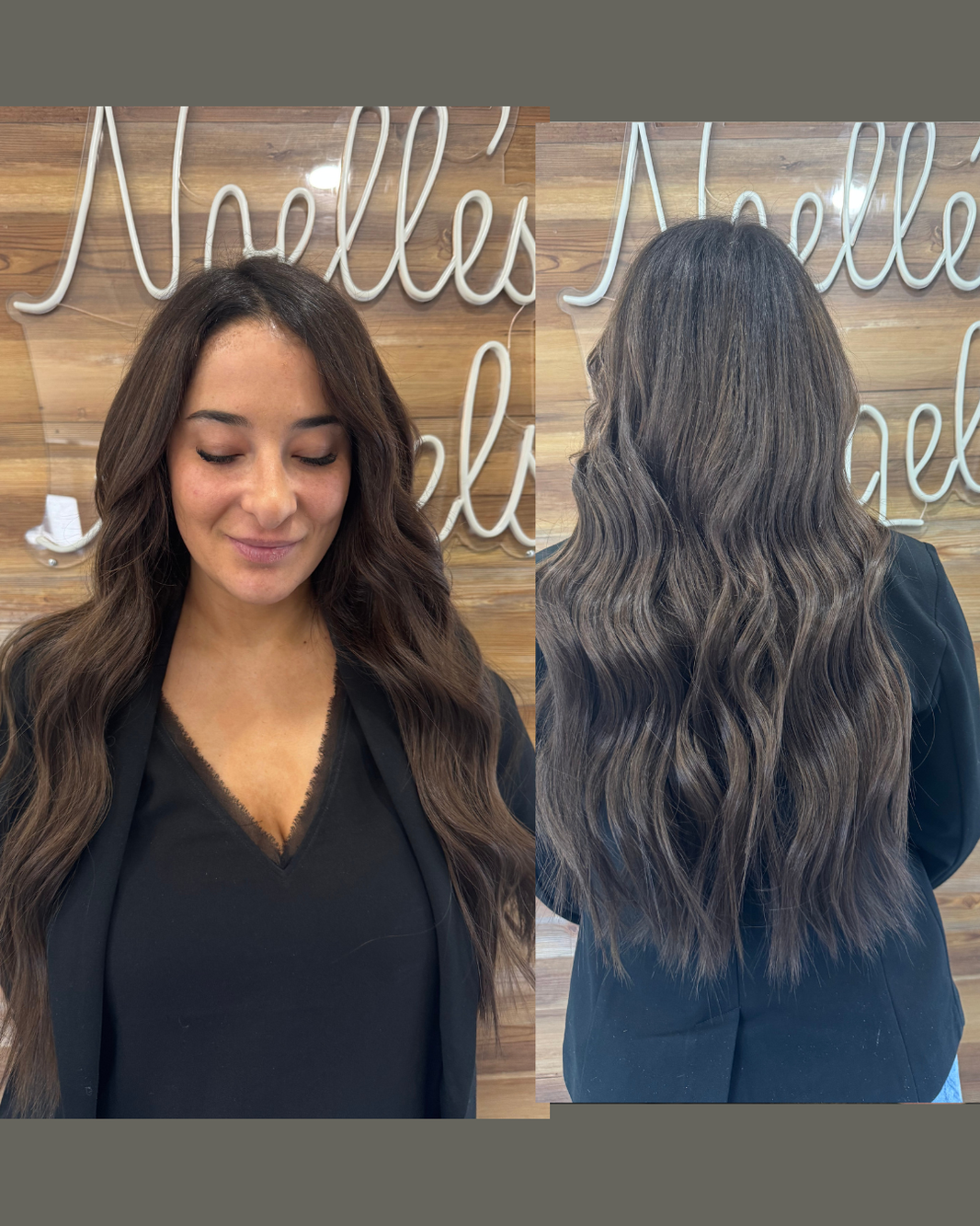 Mesh integration hair topper and hair extensions creating natural coverage and fullness for female hair loss.