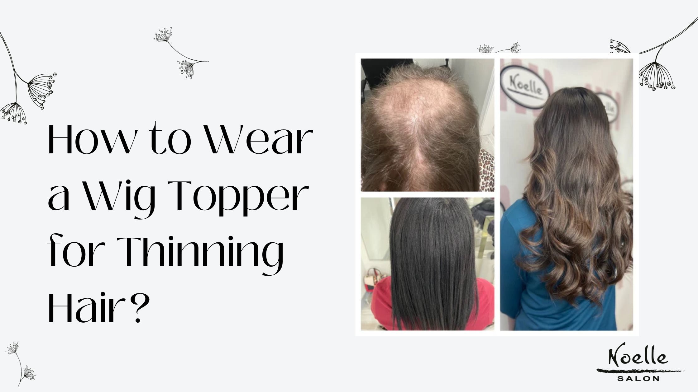 A back shot of a woman before and after wearing wig topper