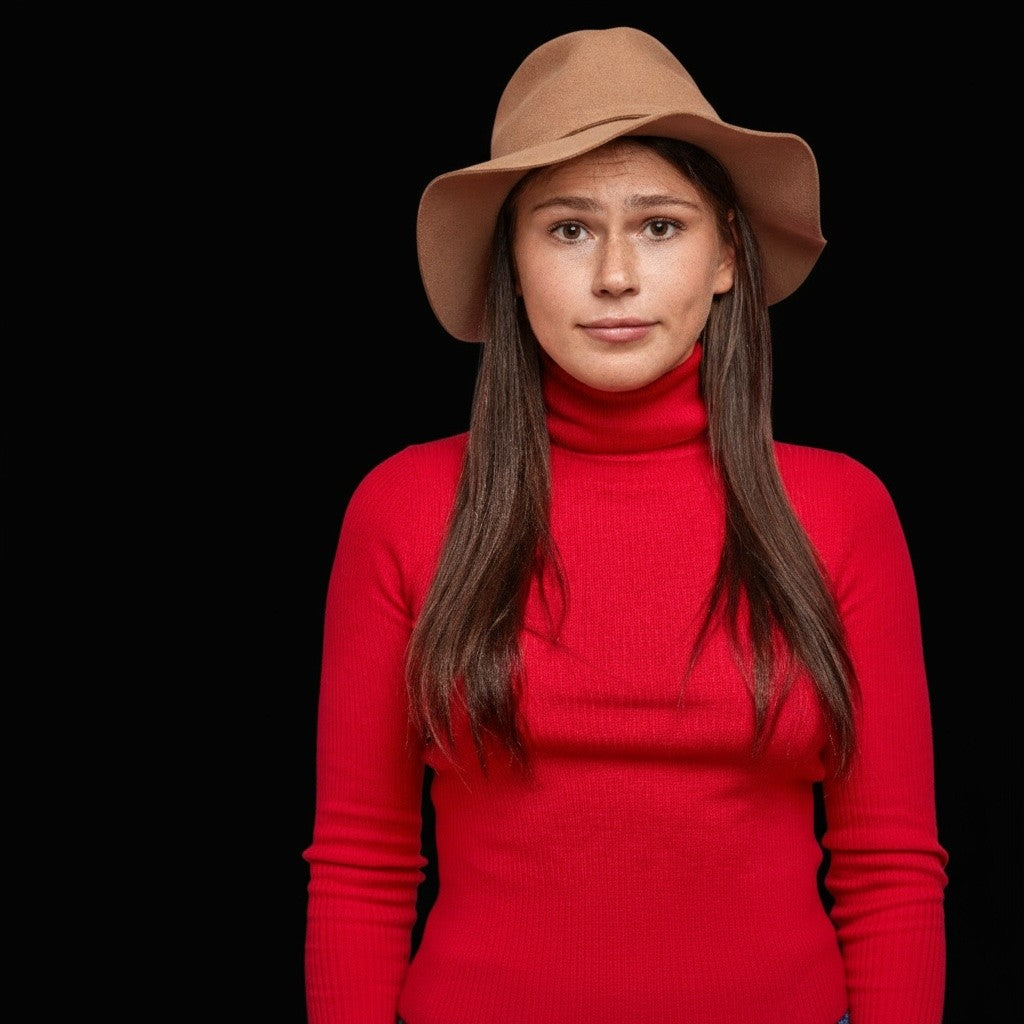 A woman wearing hat worried if it'll cause hair loss.