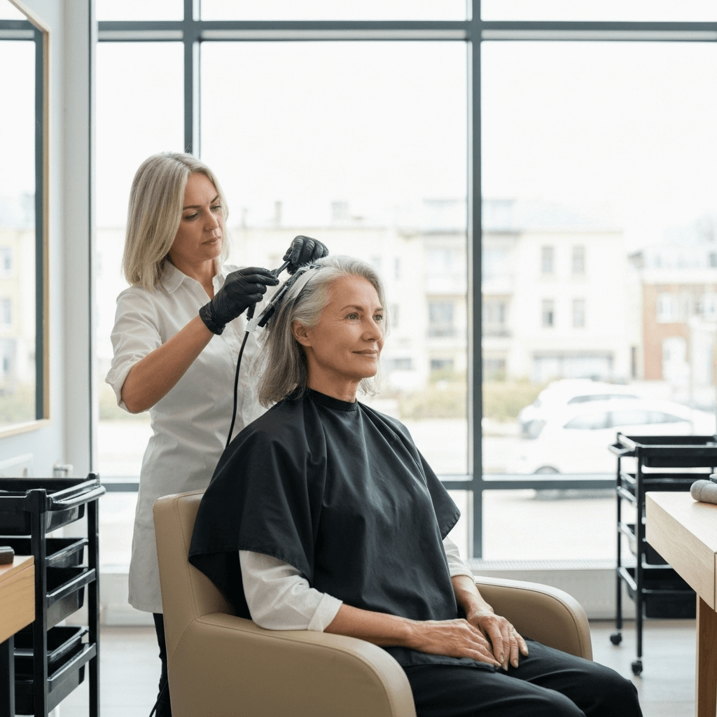 Gentle coloring for gray hair