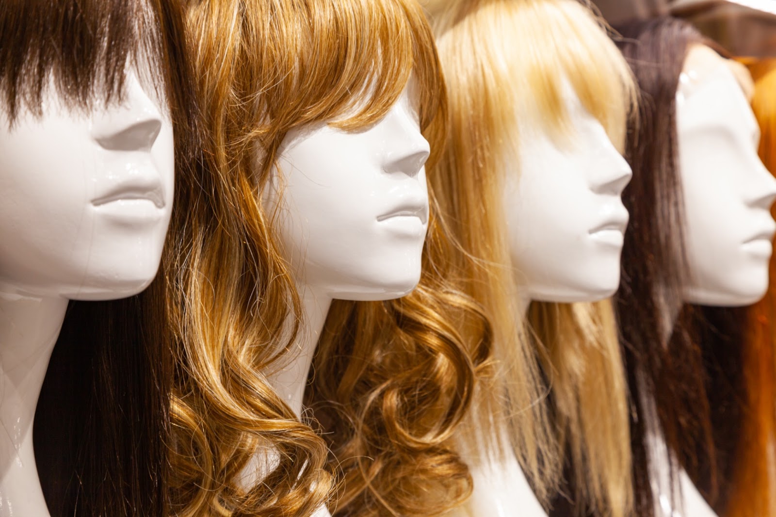 an array of wigs