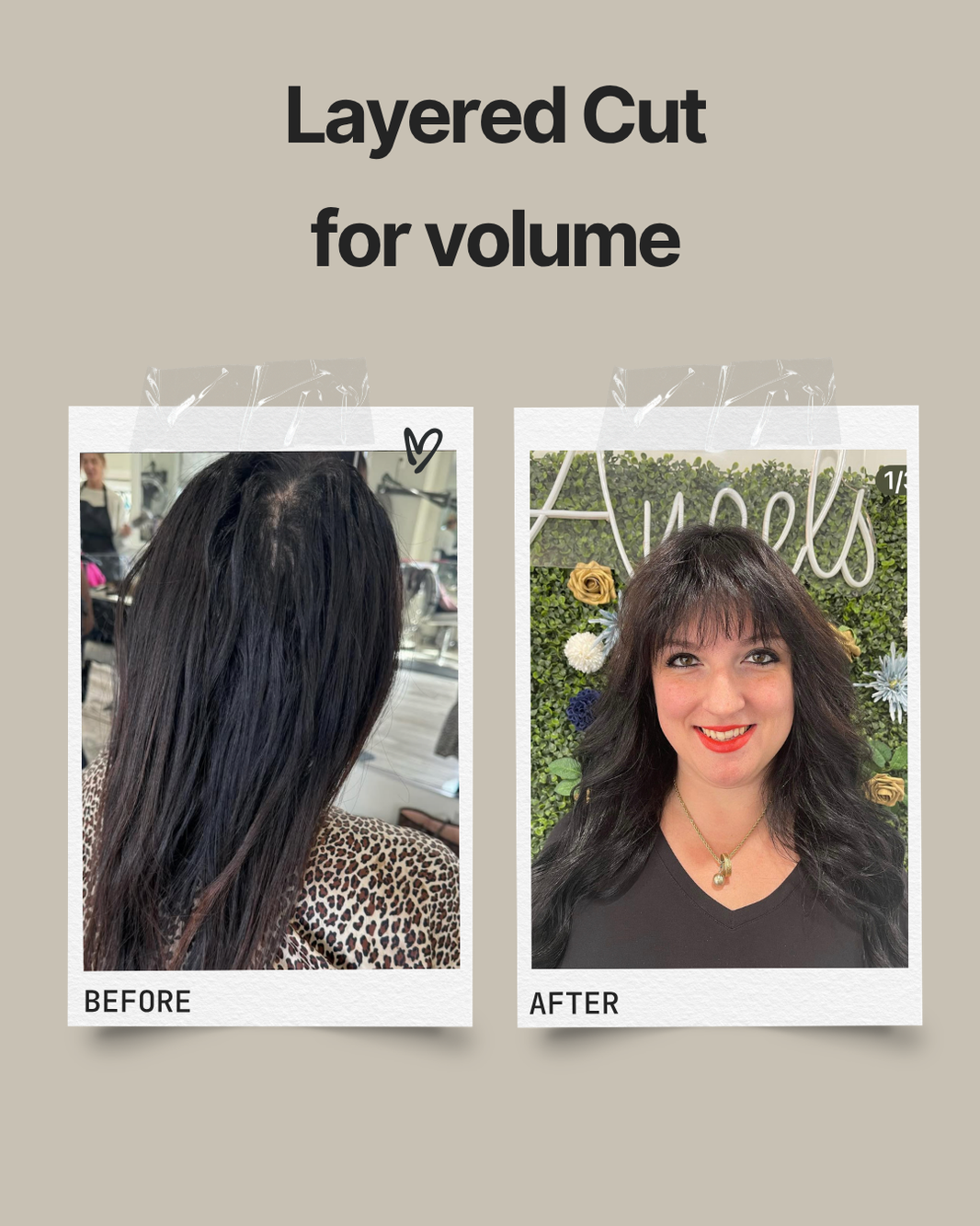 Layered haircut for thinning hair showing reduced scalp visibility and added volume