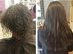 Before and after comparison of hair texture and length.